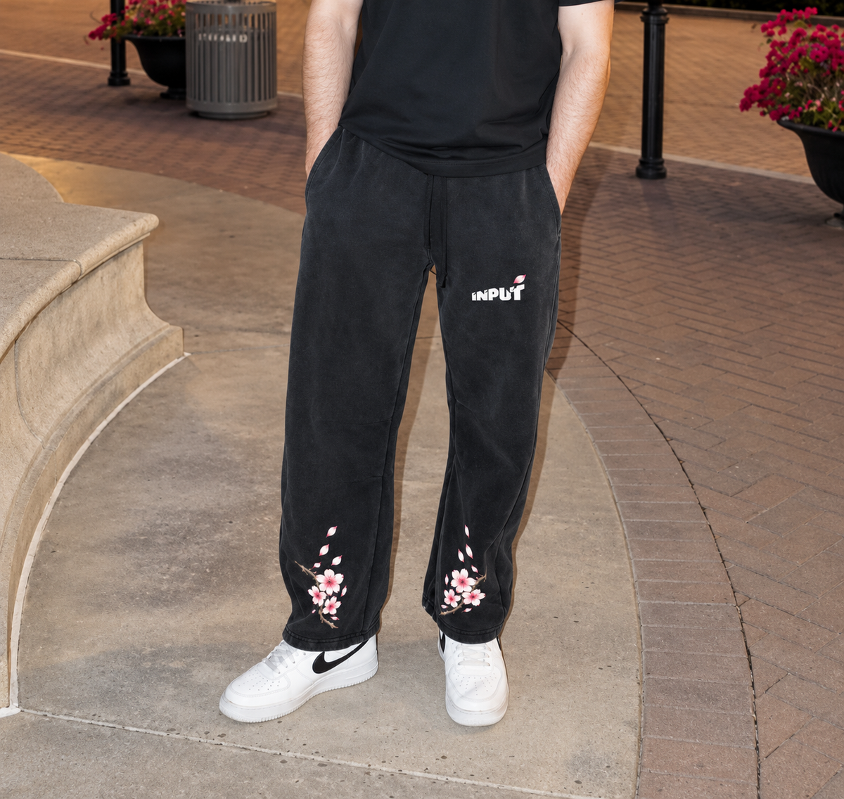 Cherry Blossom Barrel Sweatpants, On body