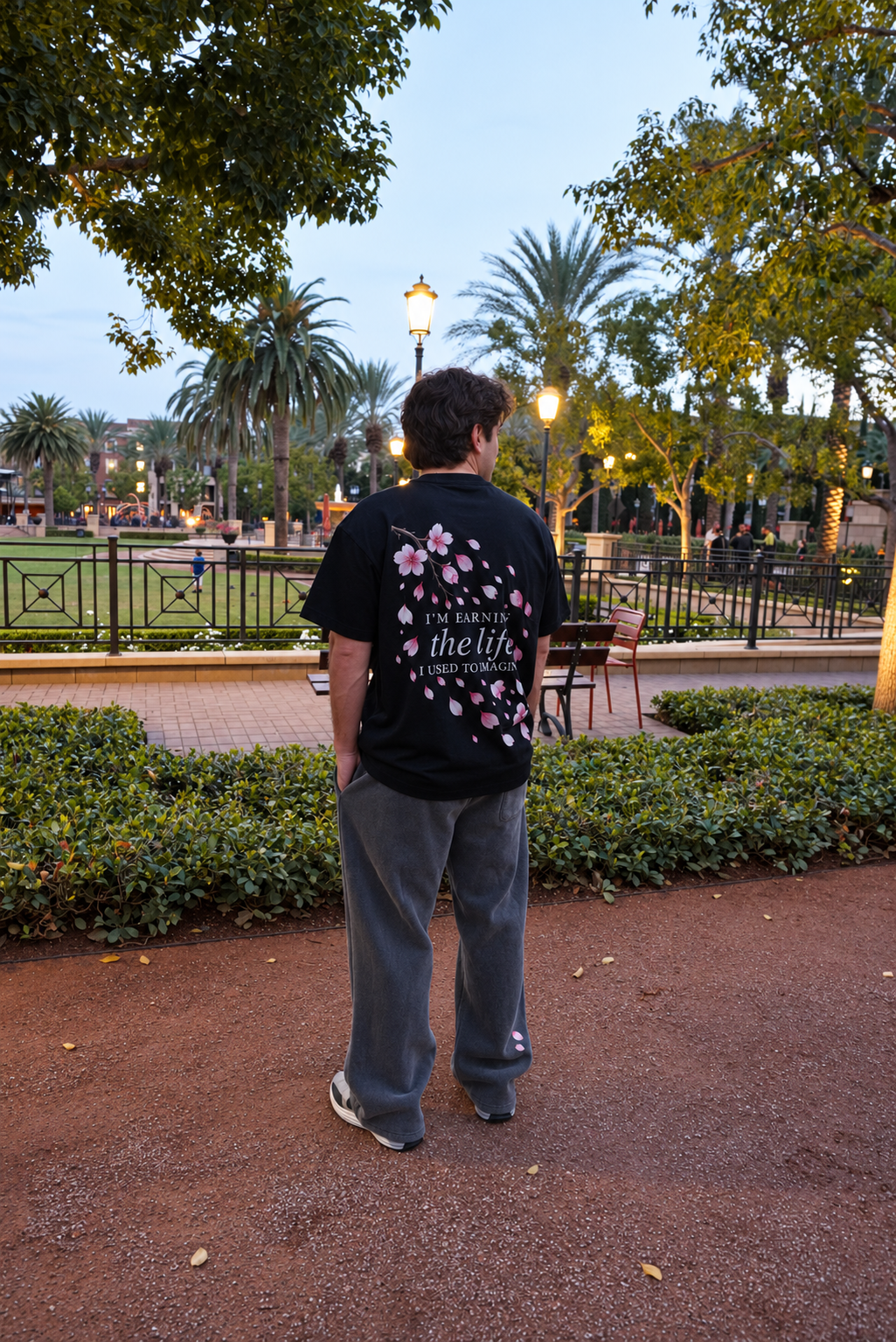Cherry Blossom Fleece Sweatpants, Back on body