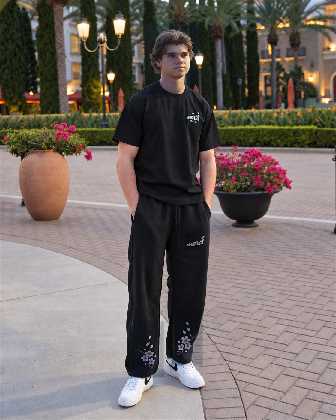 Black Cherry Blossom tee and pants, Barrel / Angle